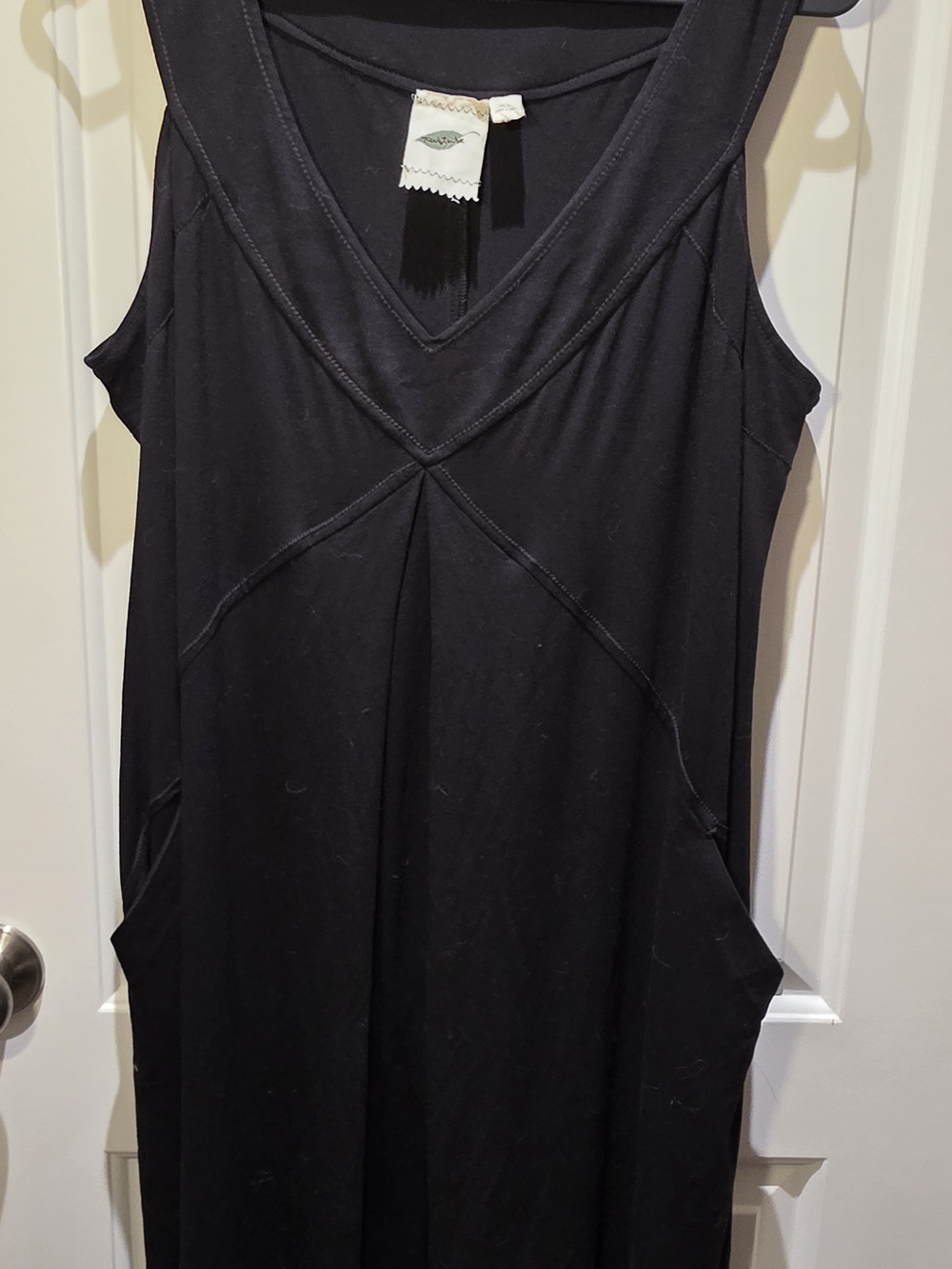 Vintage Rupture Black Sleeveless V-Neck Paneled Midi Dress